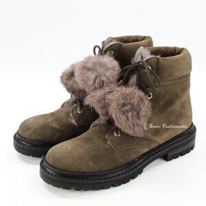 NEW JIMMY CHOO Elva Suede Pom-Pom Boots